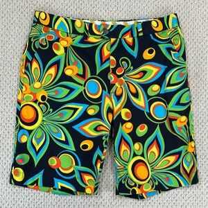 Loudmouth Shorts Fits Men Size 37 Black Psychedelic Bright Paisley Hippie Golf